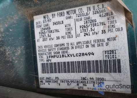 1997 Ford Expedition Eddie Bauer/Xlt from USA, damaged, VIN 1FMFU18LXVLC28494